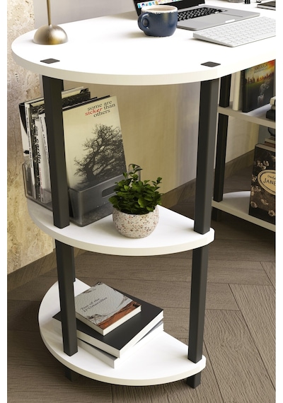 Soft Oval Çalışma Masası Çok Raflı Bilgisayar Masası Modern Ofis Ve Ev Çalışma Masası Beyaz Soft Oval Çalışma Masası Çok Raflı Bilgisayar Masası Modern Ofis Ve Ev Çalışma Masası Beyaz