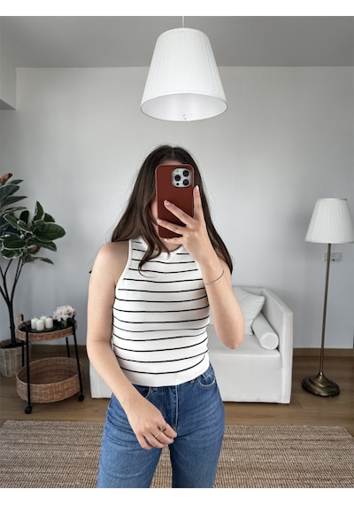Halter Yaka Biyeli Atlet Beyaz