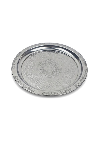 Binbir Trend 24 Cm Otantik Desenli Krom Çelik Kebap, Izgara, Meze Ve Servis Tabağı 6 Adet Gümüş