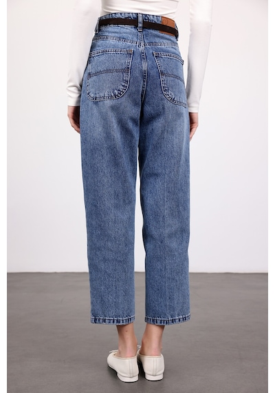 5in1Canpolat Mavi Yüksek Bel Baggy Jean 3004 Mavi