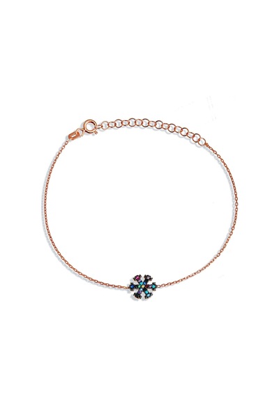 Renkli Taşlı Gümüş Kar Tanesi Bileklik Rose Gold