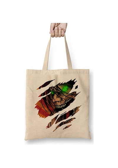 Toyaso Eren Titan Attack On Titan Bez Çanta Uzun Saplı Alışveriş Çantası Plaj Çantası Beyaz