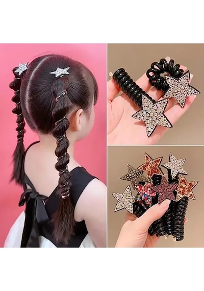 Kız Çocuk Spiral Burgulu Toka Yıldız Trend Makarna Toka 2 Adet Çok Renkli
