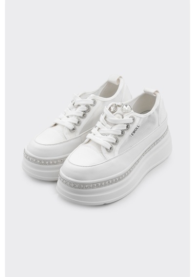 Derinet Yüksek Taban Bağcıklı Kadın Sneaker Beyaz Beyaz