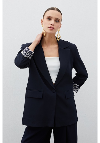 Sateen Zebra Astarlı Uzun Ceket - Lacivert