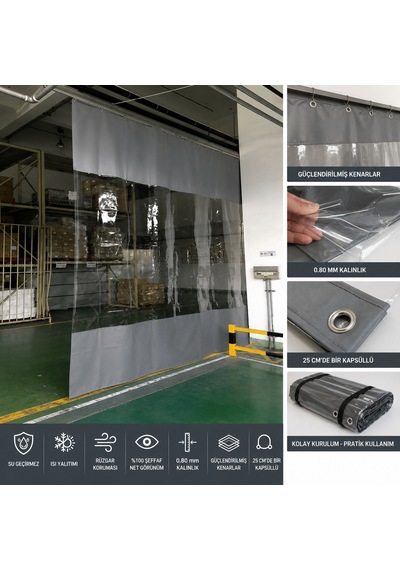 1,70 Metre X 2.25 Metre Şeffaf Pvc Branda Perde 0,80 Mm Kapsüllü Sanayi Oto Yıkama Kafe Veranda Teras