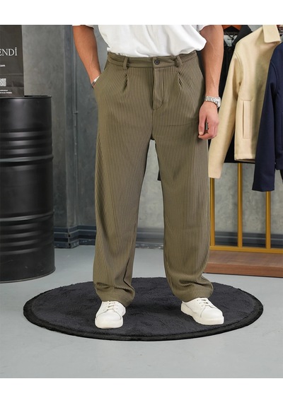 Modefendi Fitil Desen Baggy Pantolon Haki