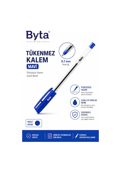 Mavi Tükenmez Kalem 0.7 Mm İnce Uç Pürüzsüz Ve Akıcı Yazım Mavi