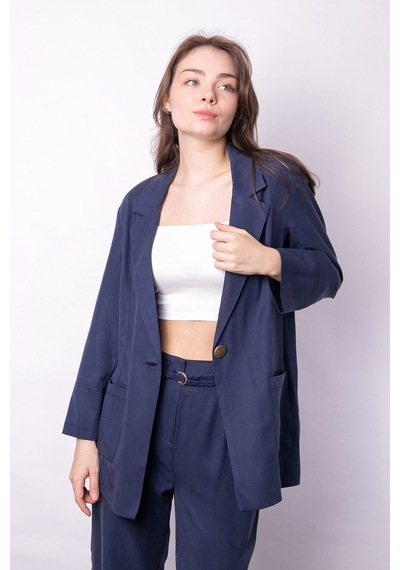 Kadın Baharlık Kumaş Rahat Kesim Yakalı Cepli Kolu Katlamalı Boyfriend Blazer Ceket-lacivert Lacivert Kadın Baharlık Kumaş Rahat Kesim Yakalı Cepli Kolu Katlamalı Boyfriend Blazer Ceket-lacivert Lacivert