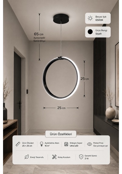 Raven Led Sarkıt Avize Beyaz Işık Siyah