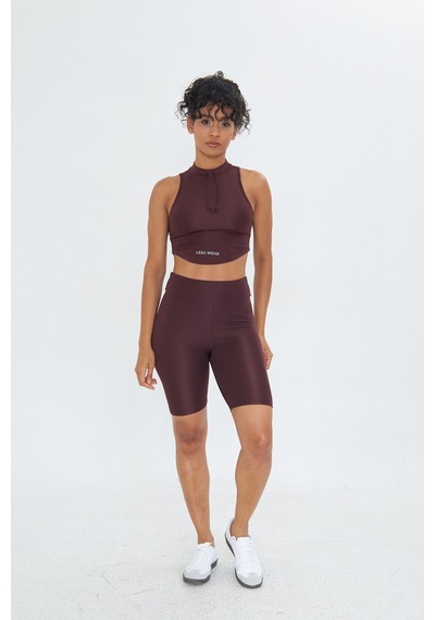 Lesa Wear Soft Touch Bedene Oturan İp Detaylı Sporcu Crop Sütyeni Kahverengi