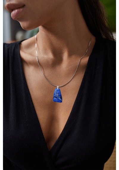Erilsa Sertifikalı Ham Işlenmemiş Şekilsiz Doğal Lapis Lazuli Taşı Kolye Çok Renkli