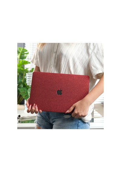 Apple Uyumlu MacBook Air 13 Kılıf Simli Parlak Vinil Sert Hard Case Tpu Taban İnce Hafif A2337 A2179 A1932 Bordo