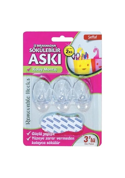 Yapışkanlı Banyo Lavabo Mutfak Askılık Şeffaf Plastik Sağlam Asma İz Bırakmayan Askı 3 Adetli Set Diğer