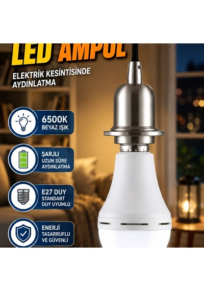 Şarjlı E27 Led Ampul 6500k Beyaz Işık Elektrik Kesintisinde Aydınlatma Diğer