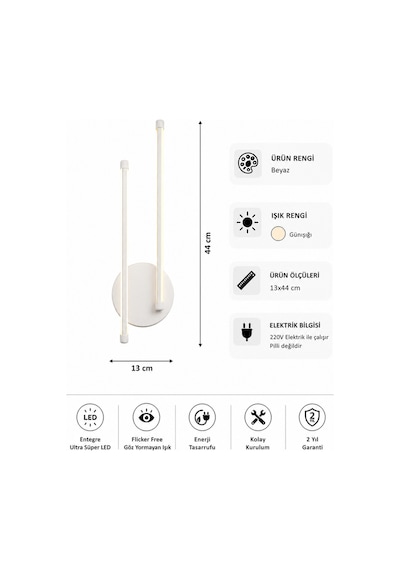 AvizeGO Oris Modern Led Duvar Apliği Günışığı Beyaz