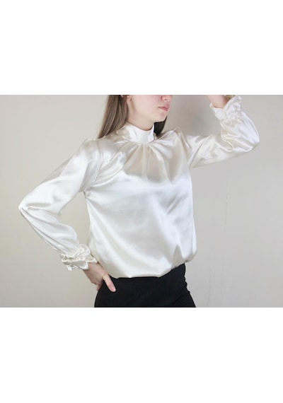 Mois Atelier Beyaz Saten Bluz, Tasarım, Hediye, Büyük Beden, Tesettür