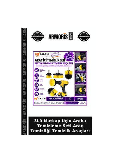 3lü Matkap Uçlu Araba Temizleme Seti Araç Temizliği Temizlik Araçları