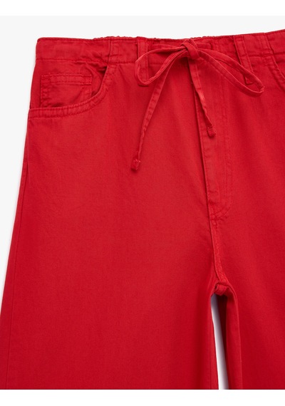 Koton Pamuklu Cep Detaylı Beli Bağcıklı Bol Pantolon - Loose Straight Fit Jean Kırmızı 6sal40022mw Koton Pamuklu Cep Detaylı Beli Bağcıklı Bol Pantolon - Loose Straight Fit Jean Kırmızı 6sal40022mw