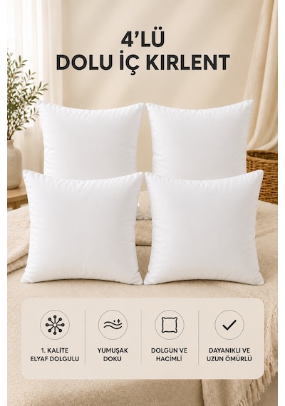 4'lü İç Kırlent Silikon Elyaf Dolgulu Koltuk Kırlenti İç Yastık Dolgusu Kırlent İçi 45x45 Cm 45 x 45