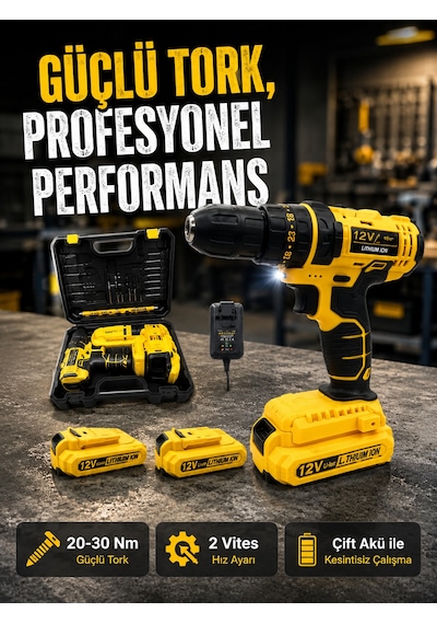Ergonomik Tasarımlı 12v Matkap 2 Vitesli, Led Aydınlatmalı Ve Dayanıklı - Lisinya