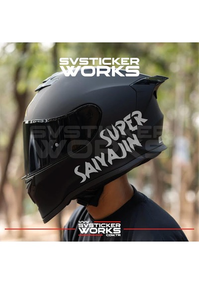 Super Saiyajin Yazılı Kask Sticker Tüm Kasklar Uyumlu Tek Yön 1 Adet Gri