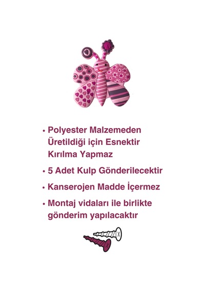 5 Adet Pembe Kelebek Çocuk Odası Mobilya Kulbu Seti - Tek Vidalı Dolap ve Çekmece Kulpları Pembe