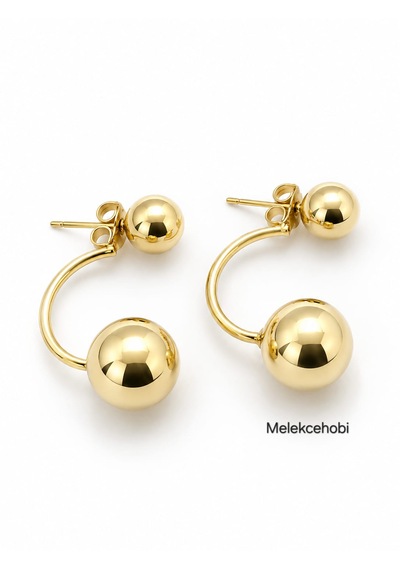 Melekcehobi Xuping 14k Altın Kaplama Çift Taraflı Top Küpe Gold