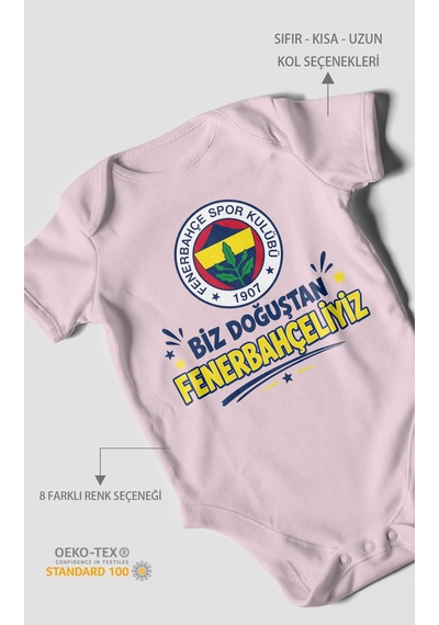 Morivokids Biz Doğuştan Fenerbahçeliyiz Kısa Kollu Bebek Body %100 Pamuk Bebe Pembe