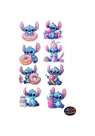 Stitch Şeker Rüyası Sticker Seti 16x30 Cm 8 Adet Donut Ve Dondurma Temalı Laptop Defter Çıkartması