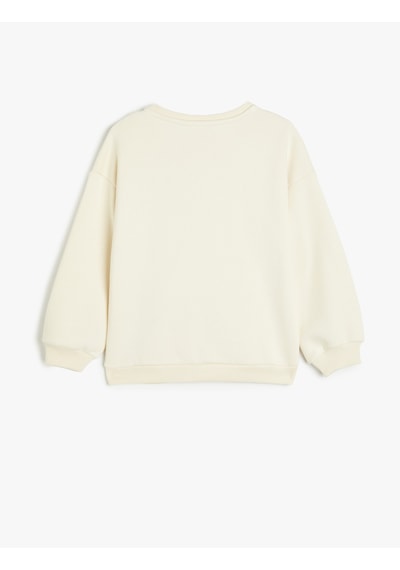 Koton Sweatshirt Uzun Kollu Bisiklet Yaka Baskı Detaylı Bej 5wkg10407ak Ekru