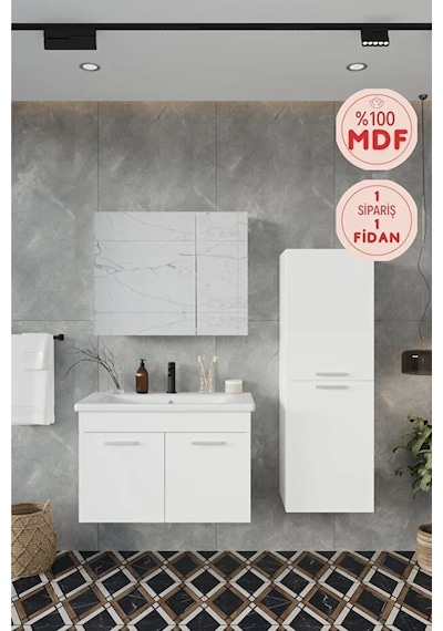 Defne 80 Cm %100 Mdf Banyo Dolabı Aynalı Dolaplı Üst Dolap Lavabo Boy Dolabı Beyaz Defne 80 Cm %100 Mdf Banyo Dolabı Aynalı Dolaplı Üst Dolap Lavabo Boy Dolabı Beyaz