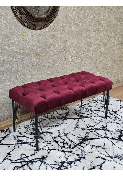 Zafir Siyah Boyalı Tel Ayaklı 90 Cm Puf Bench - Puf - Bench - Kasalı Oturak - Oturak - Yatak Ucu Puf Bordo