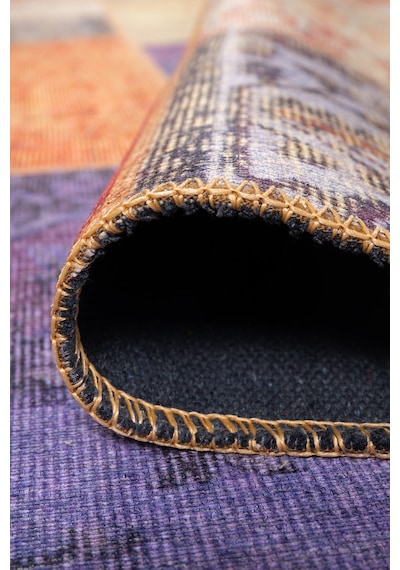 Folk Patchwork Desenli Dokuma Taban Dekoratif Renkli Halı Ba 03 Bej