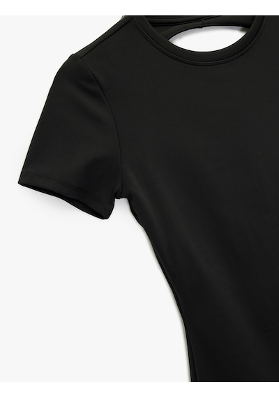 Koton Slim Fit Kısa Kollu Sırtı Pencere Detaylı Spor Tulum Siyah 6wak30146nk