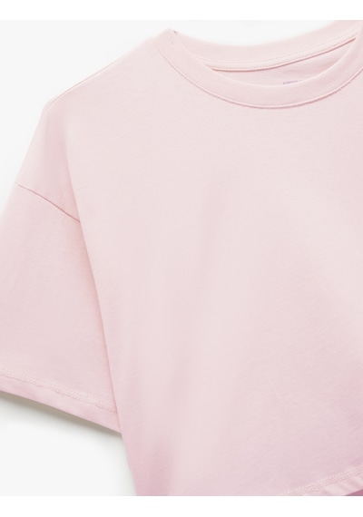 Koton Pamuklu Rahat Kesim Bisiklet Yaka Crop Spor Tişört Açık Pembe 5sak10284nk