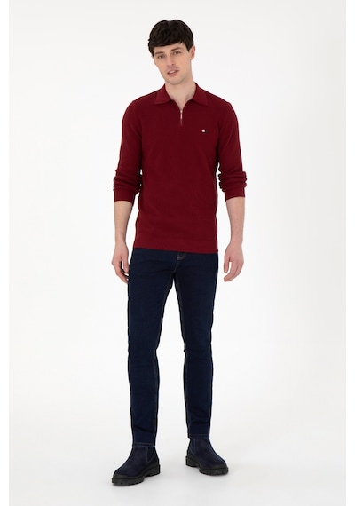 U.S. Polo Assn. Erkek Regular Fit Yarım Fermuarlı Bordo Basic Kazak 50298266-VR014