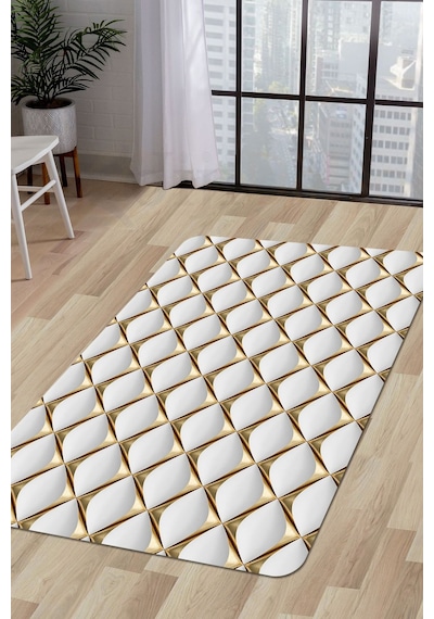 Dijidekor Halı Gold Cool Ky7059 Yıkanabilir Saçaksız Kesme İn... Gold