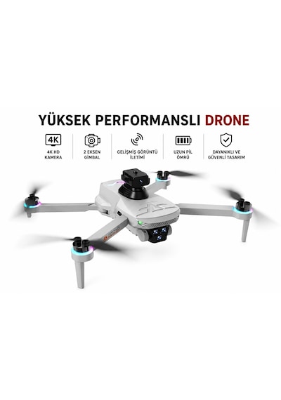 Gd12 Drone Ekranlı Kumanda Sabit Uçuş Fırçasız Motor Tek Tuş İniş Kalkış Başsız Mod 360 Derece Engel Algılama Wifi Cam