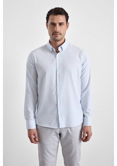 Süvari Buz Mavi Slim Düğmeli Yaka Casual Gömlek Gm1008400366-m01
