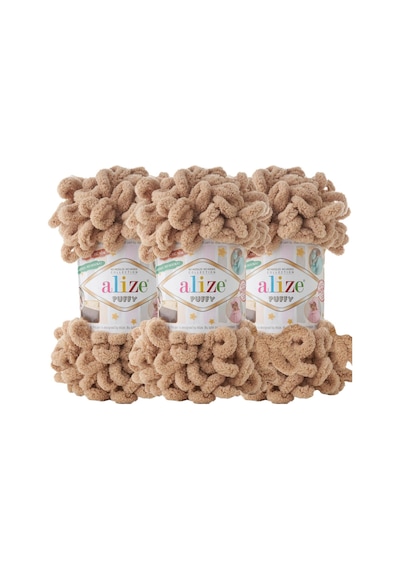 Puffy 3 Lü Paket El Örgü İpi - Şişsiz 100g X 3 Adet Renk No: 262 - Bej