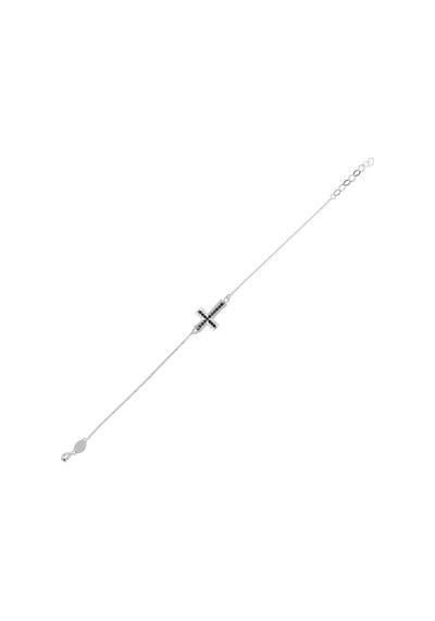 Kuyumcudukkani "haç"figürlü Siyah Taşlı Bileklik- 50245-w Beyaz