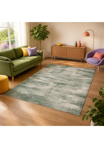 Kartela Halı Vintage Halı Kaymaz Taban Makinede Yıkanabilir Halı Adaçayı Yeşili - 100 X 150 Cm