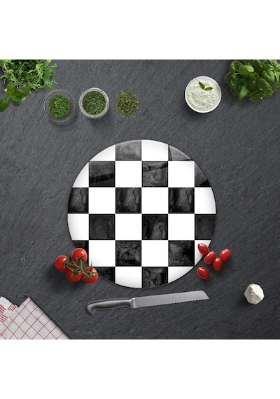 Damalı Desen | Cam Kesme Tahtası - Cam Kesme Tablası | Çap32cm