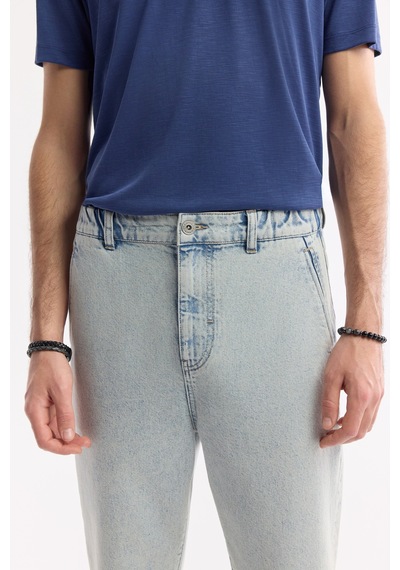 Avva Erkek Mavi Klasik Bel %100 Pamuk Eskitme Yıkamalı Oslo Carrot Fit Jean Pantolon A51y3550