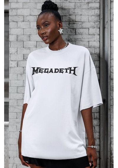 Megadeth Rock Metal Müzik Grubu Sırt Baskılı Unisex Oversize Tişö Beyaz