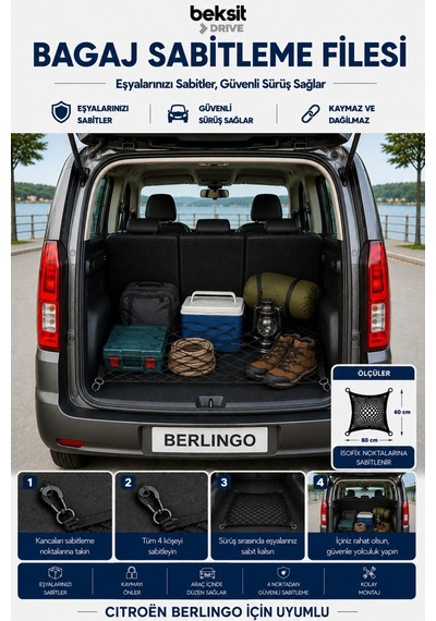 Drıve Bagaj Sabitleme Filesi Citroen Berlingo Uyumlu 60x80cm