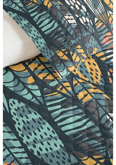 Yaprak Geometrik Turkuaz Genç Odası Tek Kişilik Pike Takımı-modern 160x220 Cm Kapitone Yatak Örtüsü Fısıltılı Yağmur Anısı