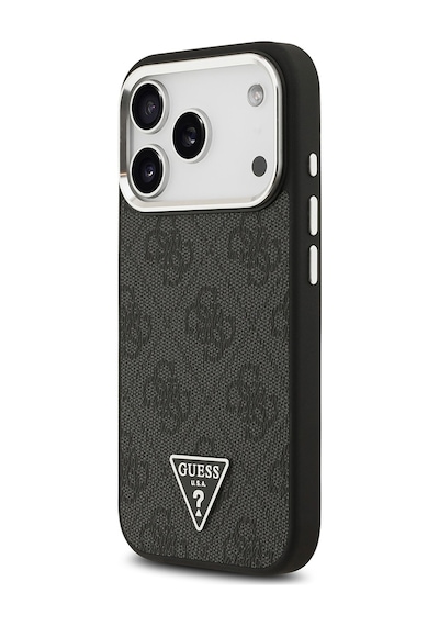 Apple Uyumlu iPhone 17 Pro Kılıf Guess Lisanslı M-safeli Gümüş Kamera Çerçeveli Üçgen Logo 4g Desenli Siyah Siyah