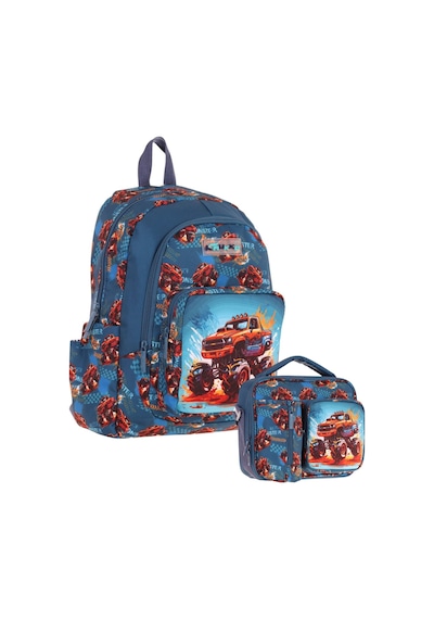 Kaukko Kids Arazi Aracı Erkek Çocuk Yeşil Kırmızı Okul Çantası Ve Beslenme Çanta Takımı Yeşil